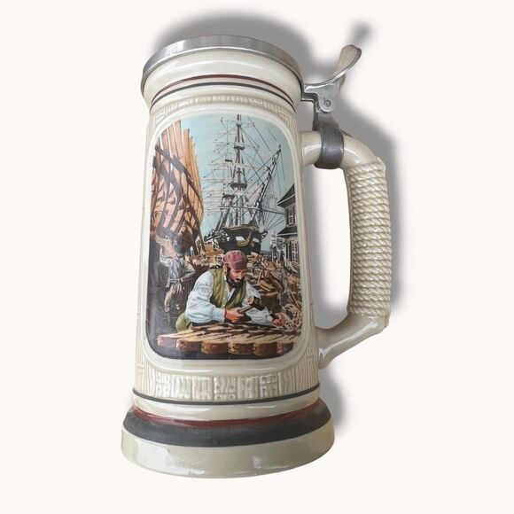 Avon Other - Avon 1986 The Shipbuilder Building of America Lidded Stein Uldis Klavins